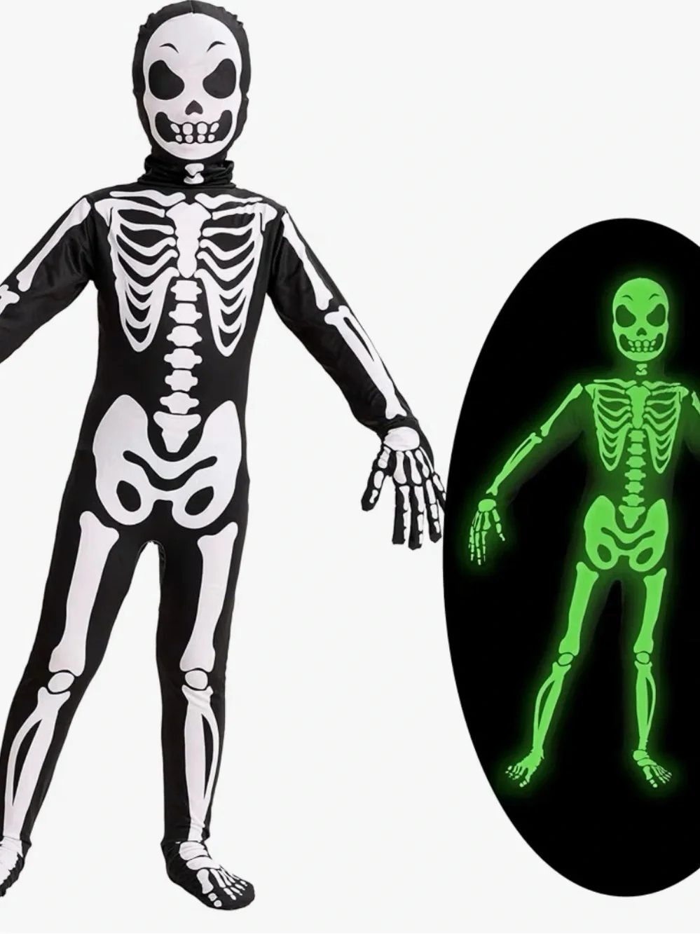 Green & Black Skeleton Kids Costume S 5-7 years